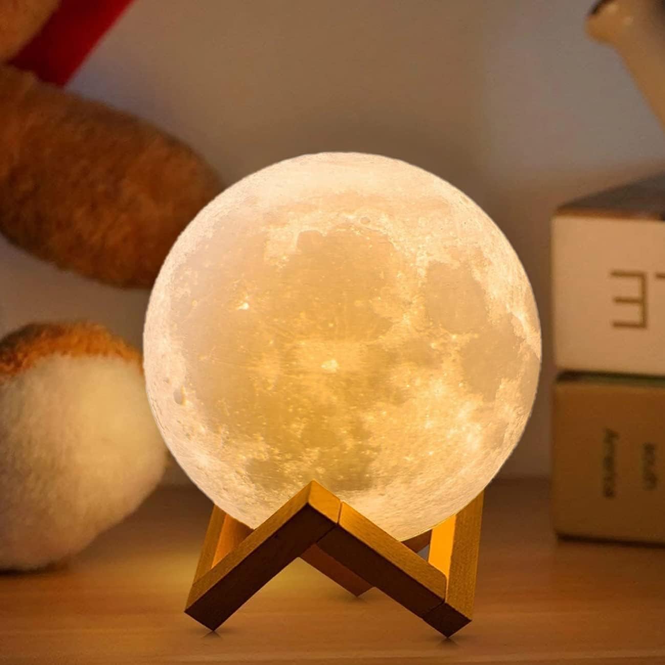 3D Mondlampe 16 Farben USB Holzst?nder