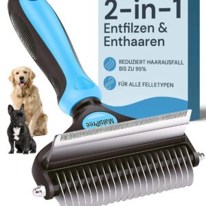 MalsiPree 2-in-1 Hundebürste, Entfilzungskamm Blau