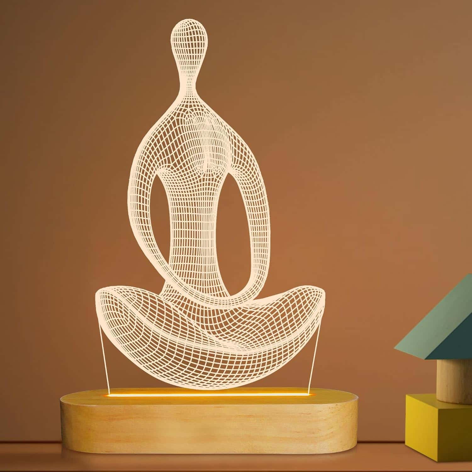 Yoga LED Nachtlicht Holz Tischlampe