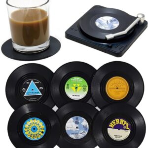 Retro Vinyl Untersetzer 6 Stück mit Halter