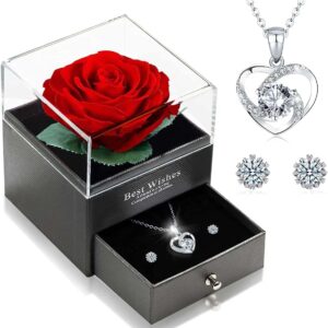 Ewige Rose Halskette Ohrringe 925 Silber