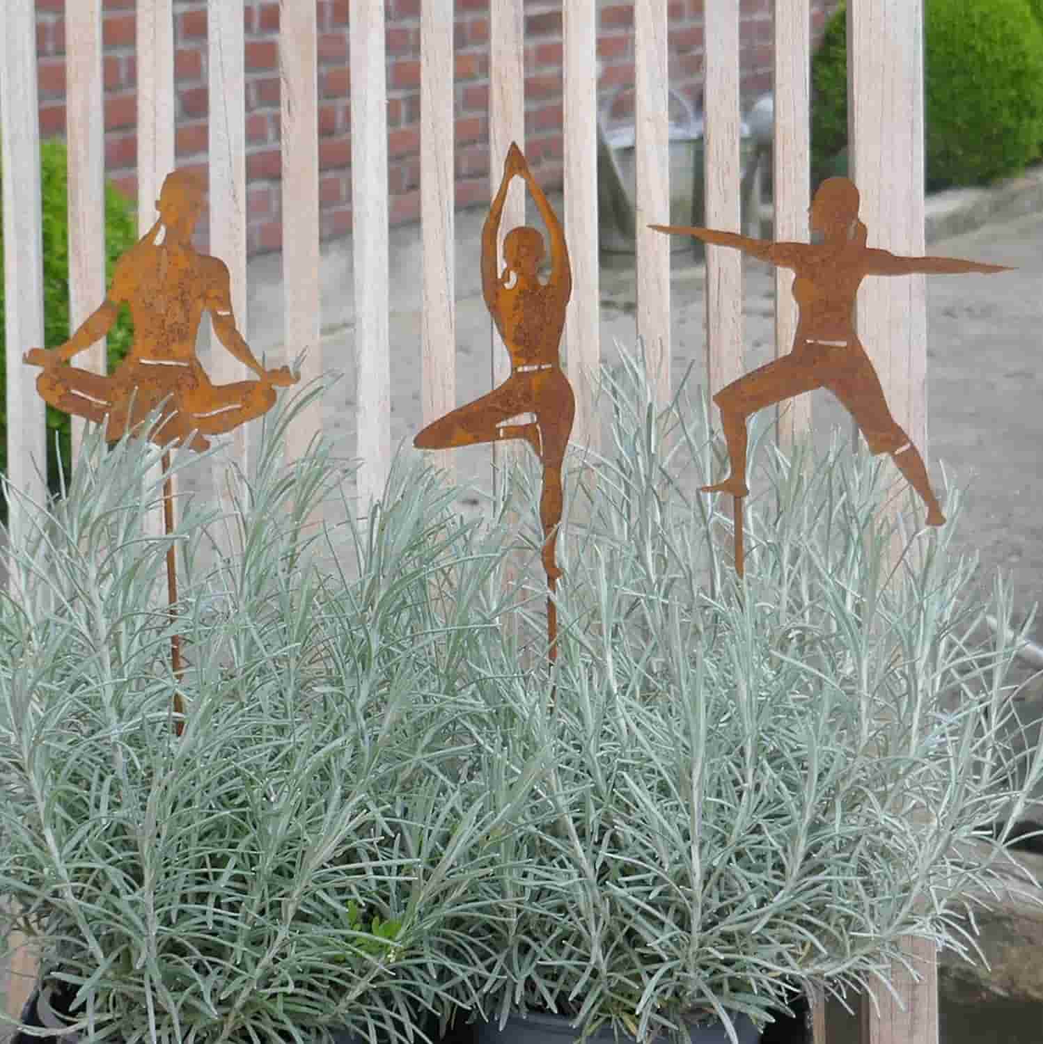 Yoga Beetstecker 3er Set Rostoptik Garten