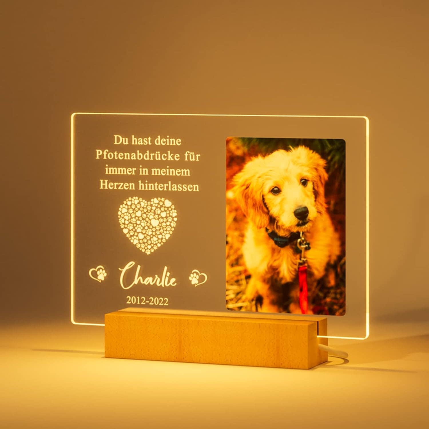 Personalisierte Hundegedenktafel & Foto Nachtlampe