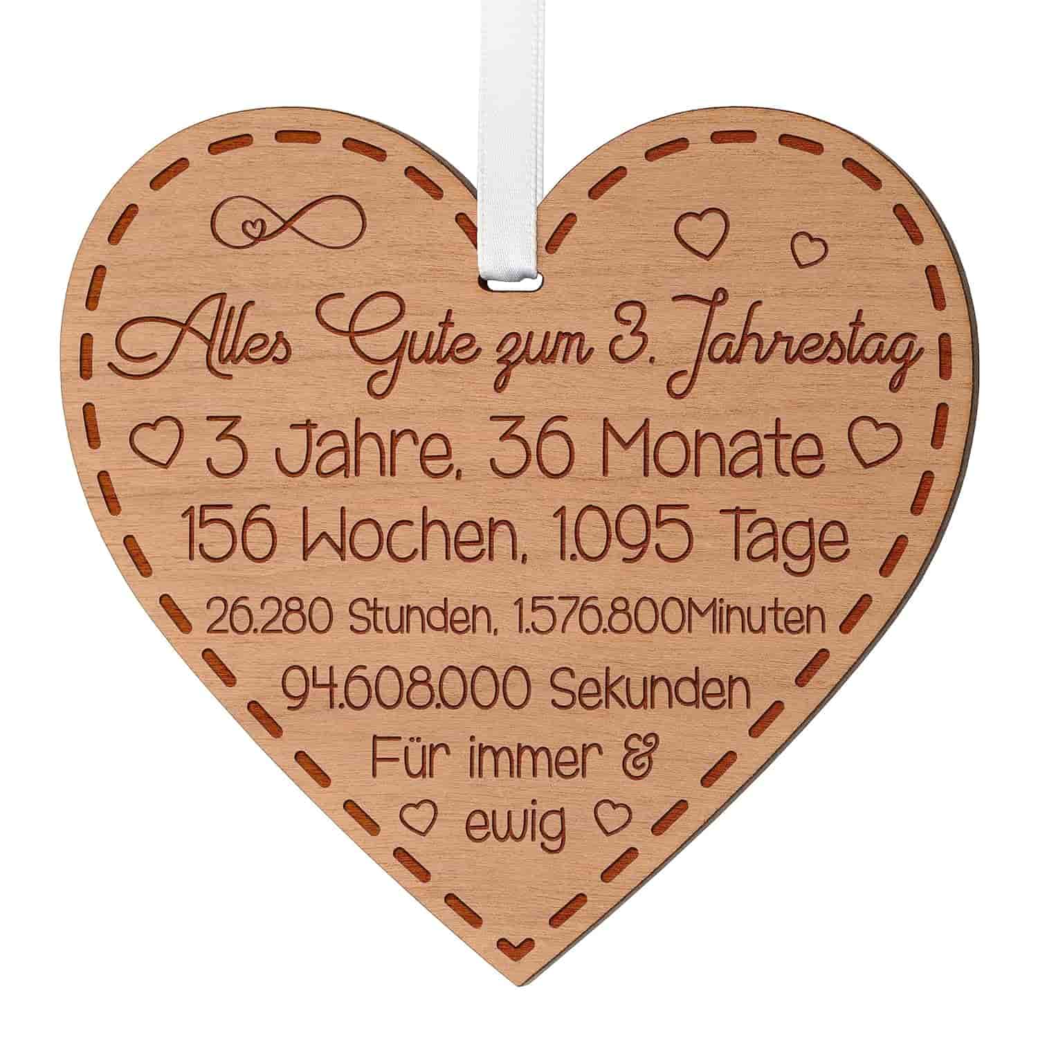 3. Hochzeitstag Geschenk Holzherz graviert