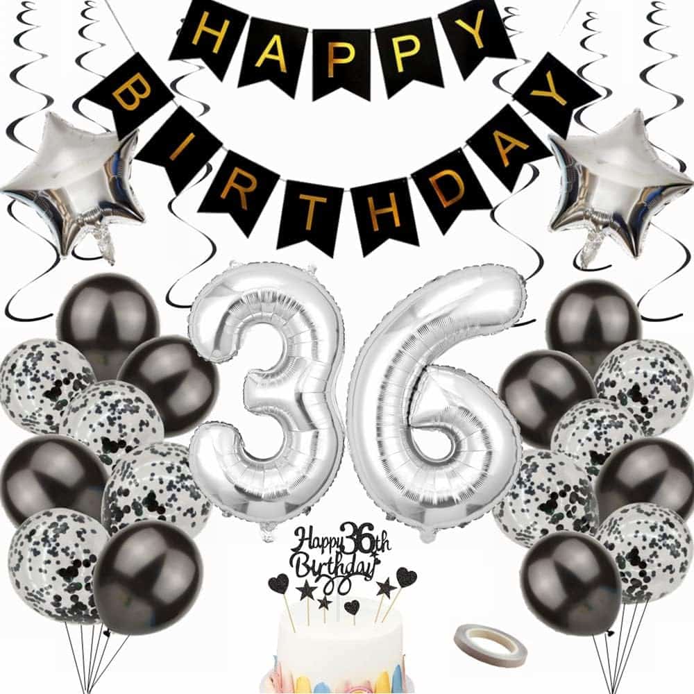 36. Geburtstag Deko Schwarz Silber Ballons