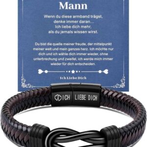 Knotenarmband Braun Leder Edelstahl Unendlichkeit