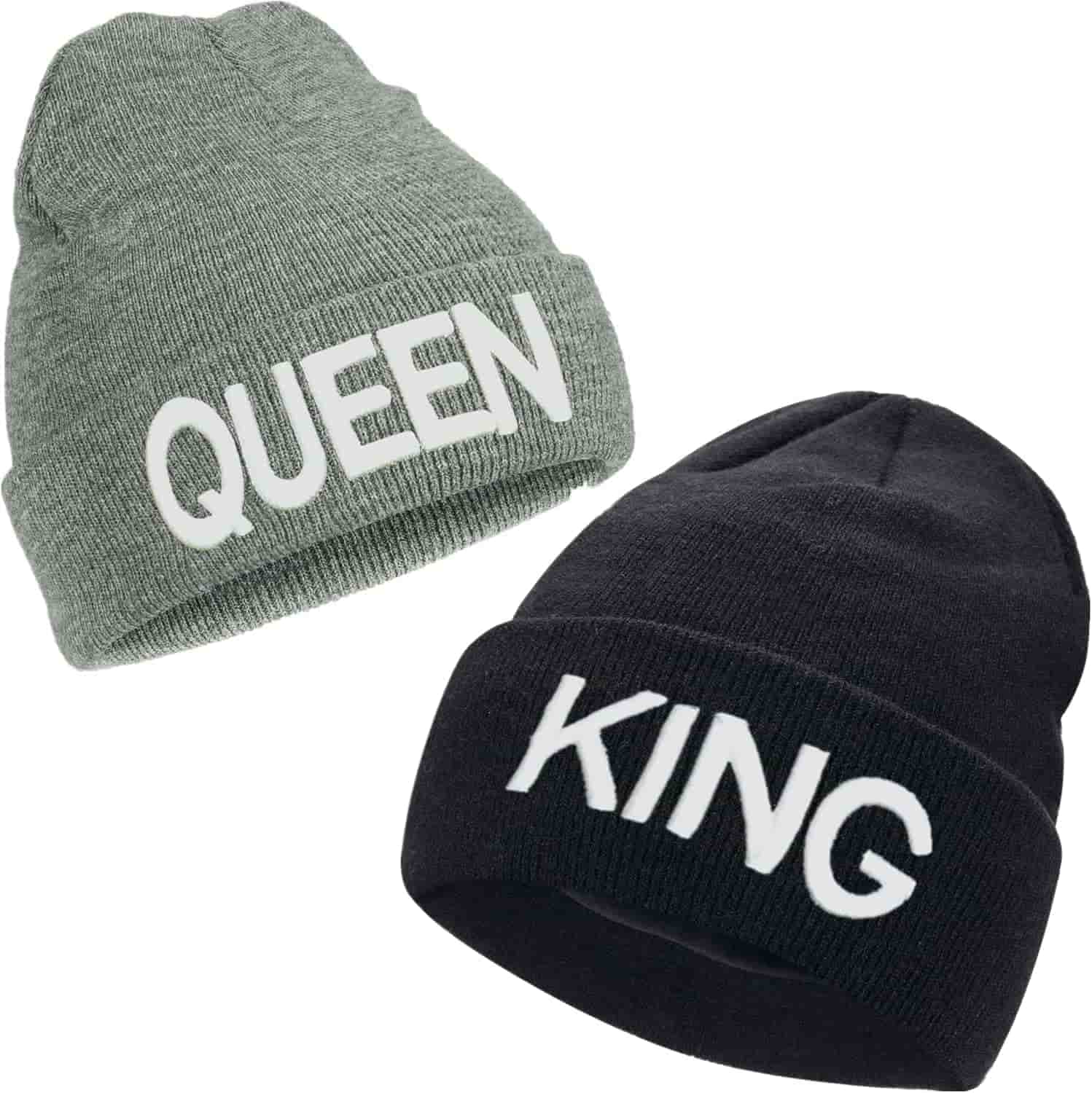 King Queen Strickmütze Paar Winter grau schwarz