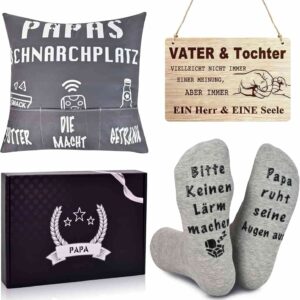 Geschenkset für Papa: Kissen, Socken, Schild