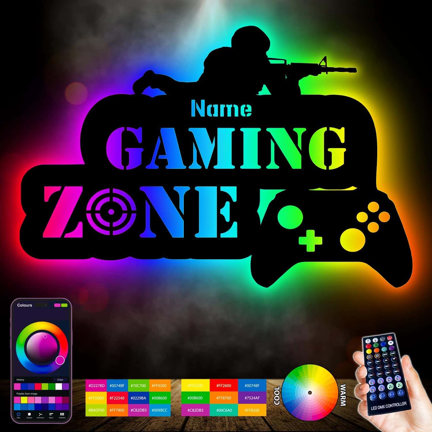 Personalisierte RGB LED Gamer Lampe